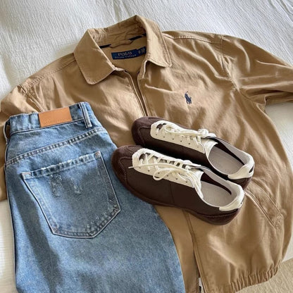 Leather Genuine Sneakers Tone Two Lace-Up