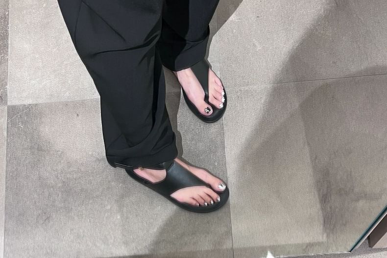 Leather Plain Sandals Thong Slingback Genuine