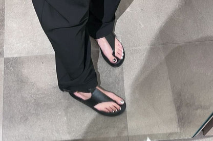 Leather Plain Sandals Thong Slingback Genuine