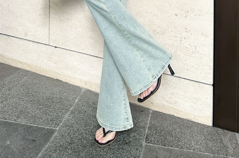 Washed Flared Rise Jeans High Cutout