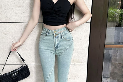 Washed Flared Rise Jeans High Cutout