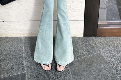 Washed Flared Rise Jeans High Cutout