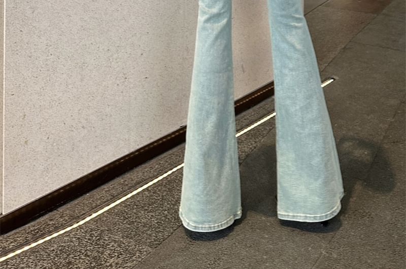 Washed Flared Rise Jeans High Cutout