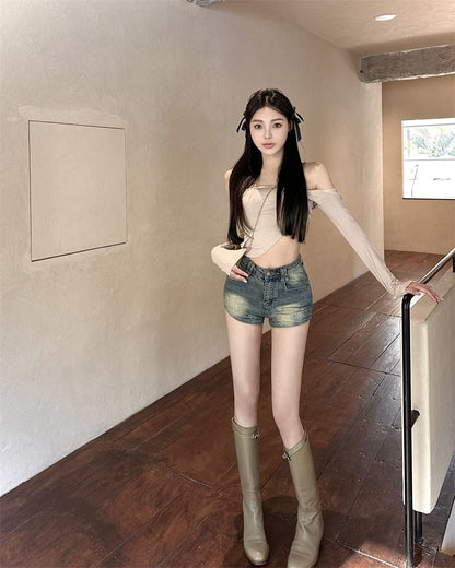 Hot Washed Denim High Pants Waist