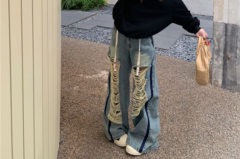 Off-Shoulder / Plain Pullover Waist Contrast Trim Drawstring