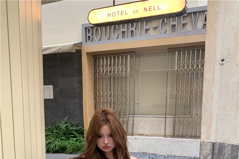 Off-Shoulder / Plain Pullover Waist Contrast Trim Drawstring