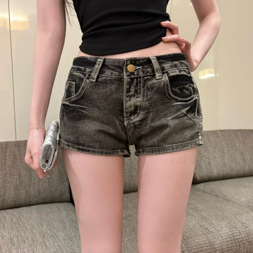 Washed Rise Hot Pants Denim Low