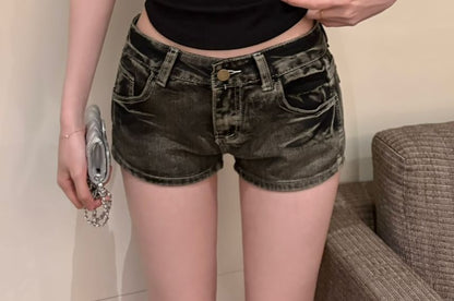 Washed Rise Hot Pants Denim Low