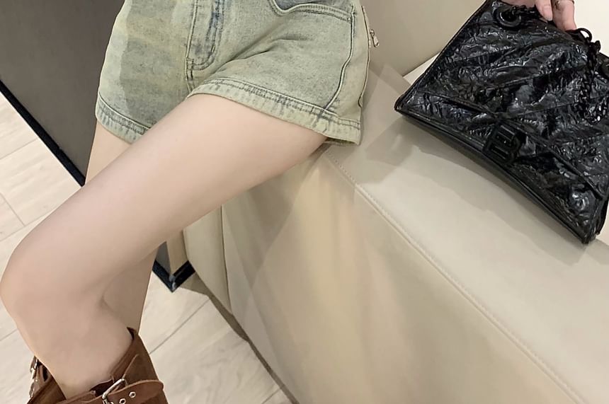 Hot Denim Zipped High Waist Washed Pants