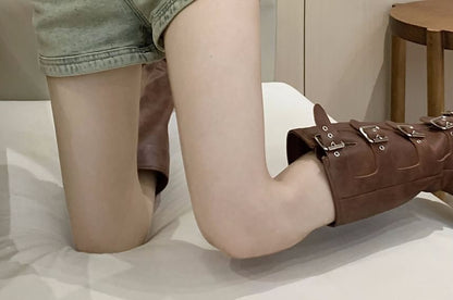 Hot Denim Zipped High Waist Washed Pants