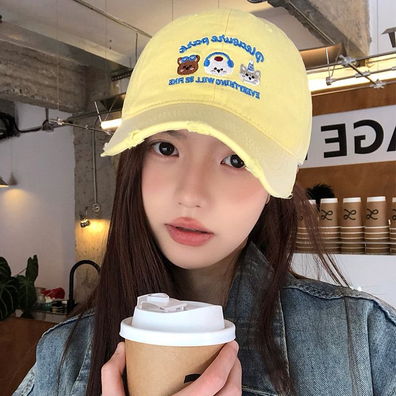 Cap Baseball Cartoon Embroidered Distressed