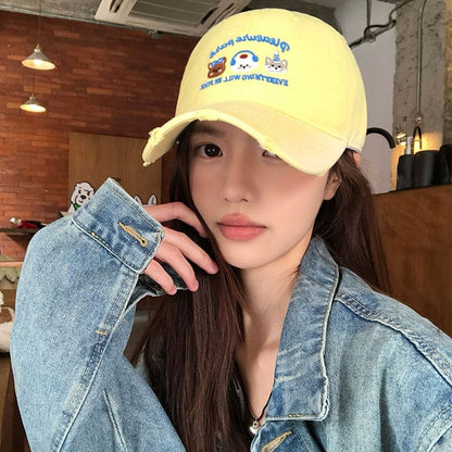 Cap Baseball Cartoon Embroidered Distressed