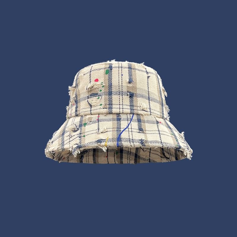 Distressed Bucket Plaid Hat