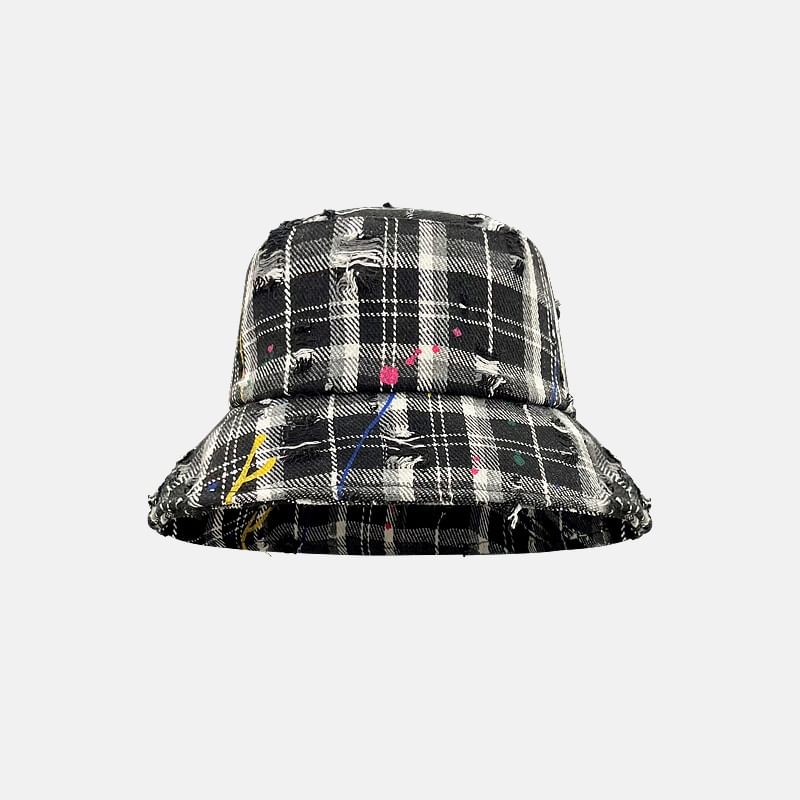 Distressed Bucket Plaid Hat