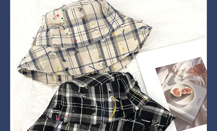 Distressed Bucket Plaid Hat