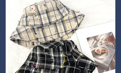 Distressed Bucket Plaid Hat
