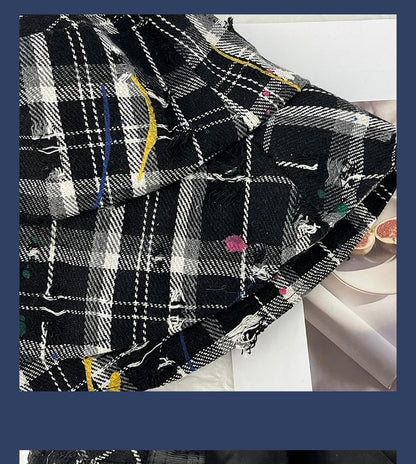 Distressed Bucket Plaid Hat