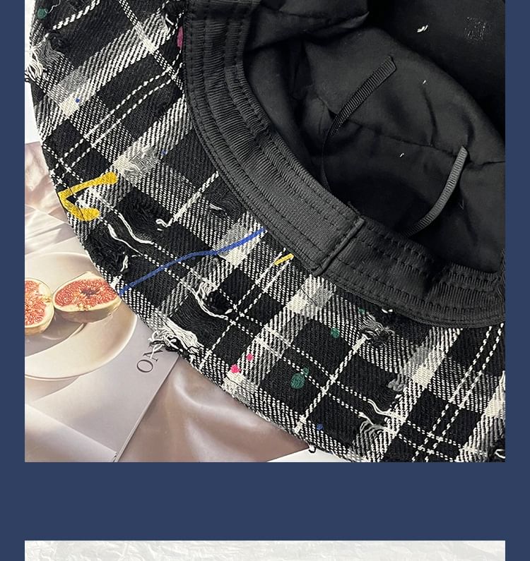 Distressed Bucket Plaid Hat