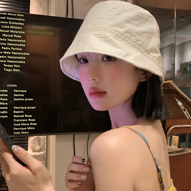 Cloche Hat Plain Drawstring