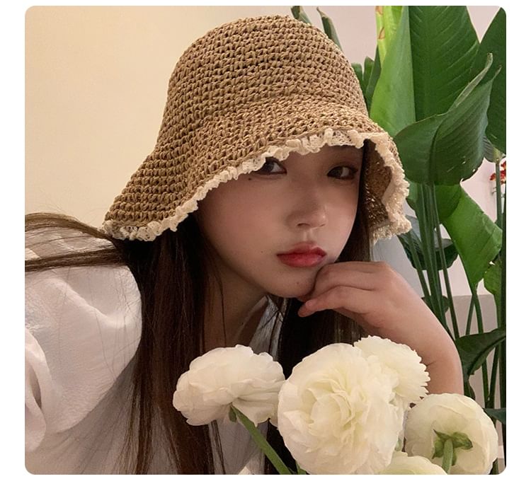 Straw Hat Lace Sun Trim
