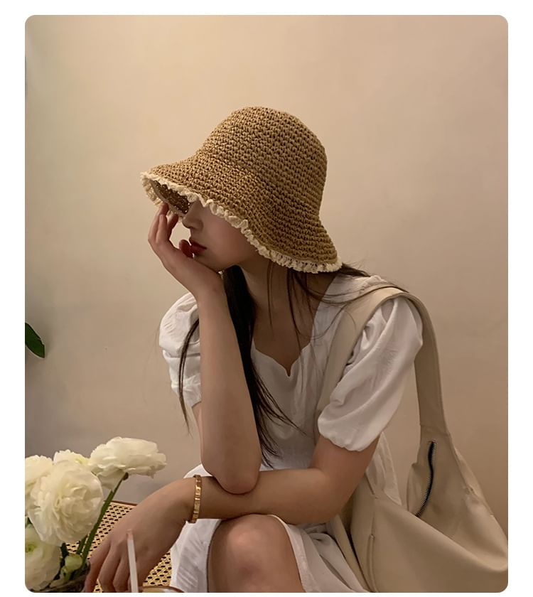 Straw Hat Lace Sun Trim
