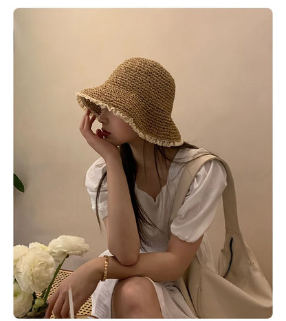 Straw Hat Lace Sun Trim