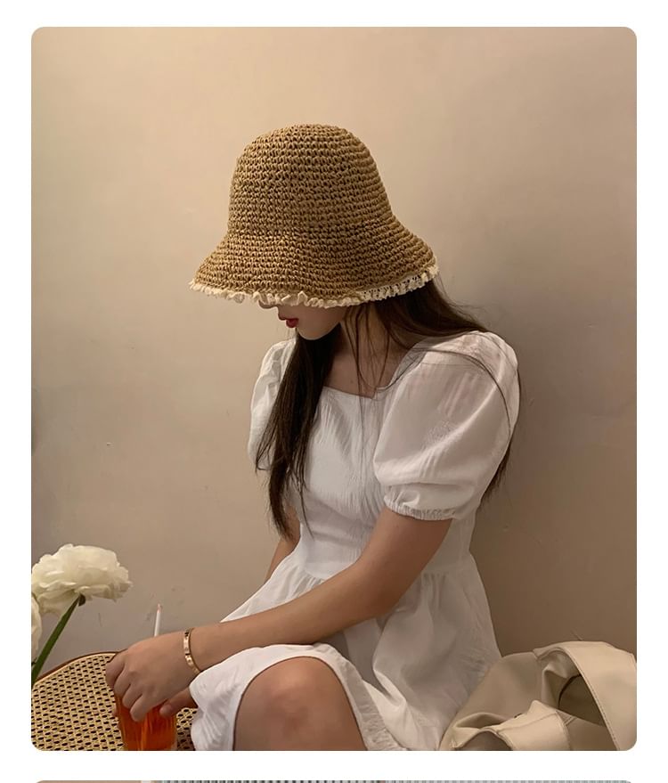 Straw Hat Lace Sun Trim