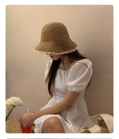 Straw Hat Lace Sun Trim