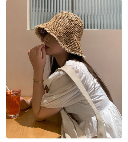 Straw Hat Lace Sun Trim