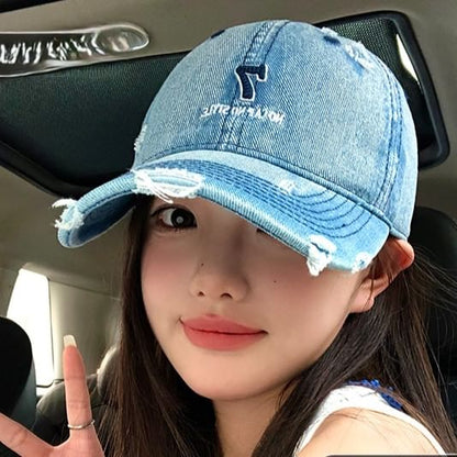 Baseball Cap Embroidered Lettering Distressed