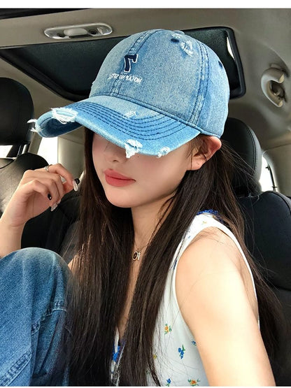 Baseball Cap Embroidered Lettering Distressed