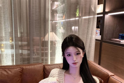 Bodycon Spaghetti Cardigan Flower Plain / Strap V-Neck Print Dress Crochet Mini