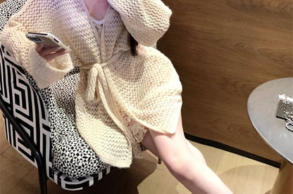 Bodycon Spaghetti Cardigan Flower Plain / Strap V-Neck Print Dress Crochet Mini