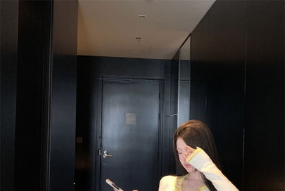 Contrast High Top Skirt / Cardigan Scoop Neck Button Pencil Cami Mini Waist Trim