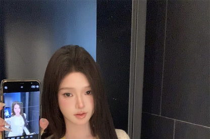 Contrast High Top Skirt / Cardigan Scoop Neck Button Pencil Cami Mini Waist Trim