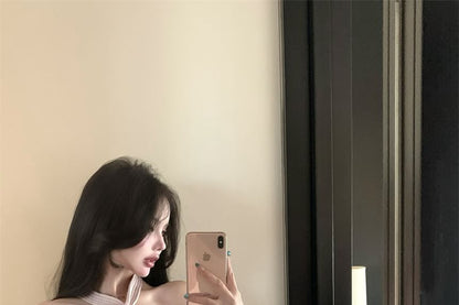 Knit Camisole Halter Neck Top Ribbed Plain Crop