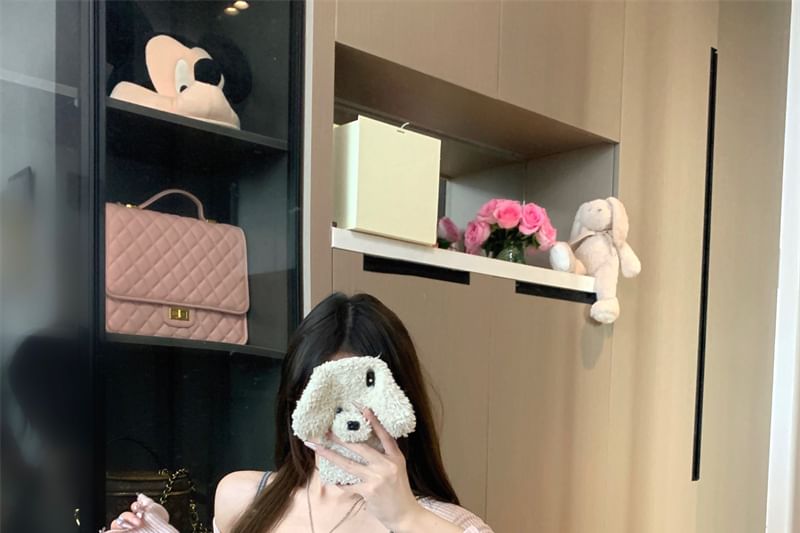 Knit Lace / Bodycon Neck Dress Trim Scoop Mini Spaghetti Top Plain Bow Long-Sleeve Strap