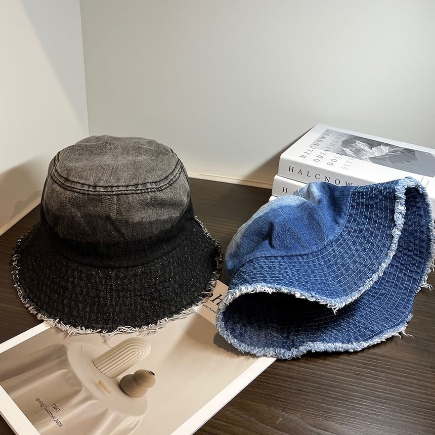 Bucket Denim Distressed Hat