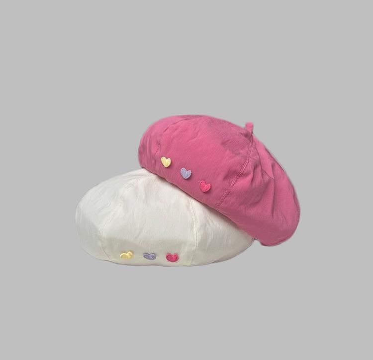 Heart Embroidered Beret Hat