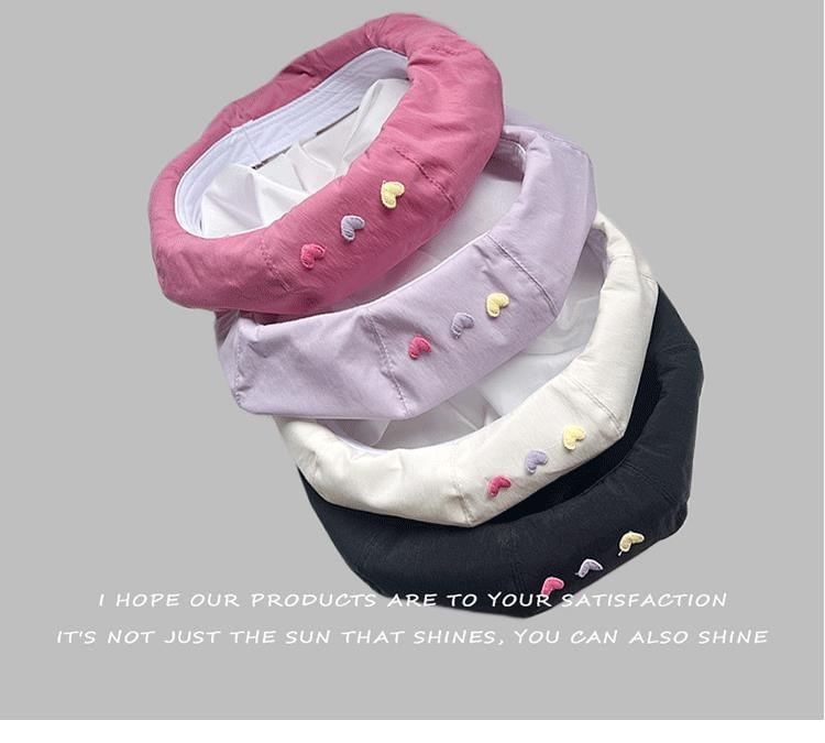 Heart Embroidered Beret Hat