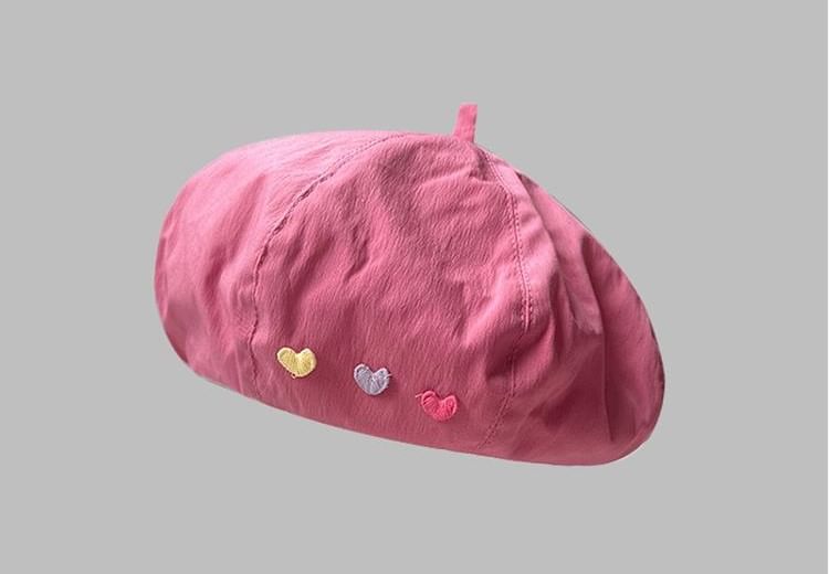 Heart Embroidered Beret Hat