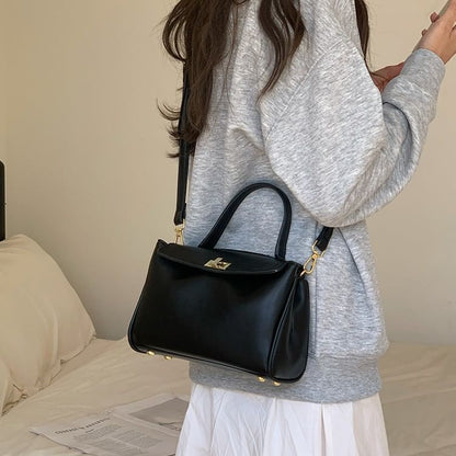 Leather Lock Crossbody Twist Faux Bag