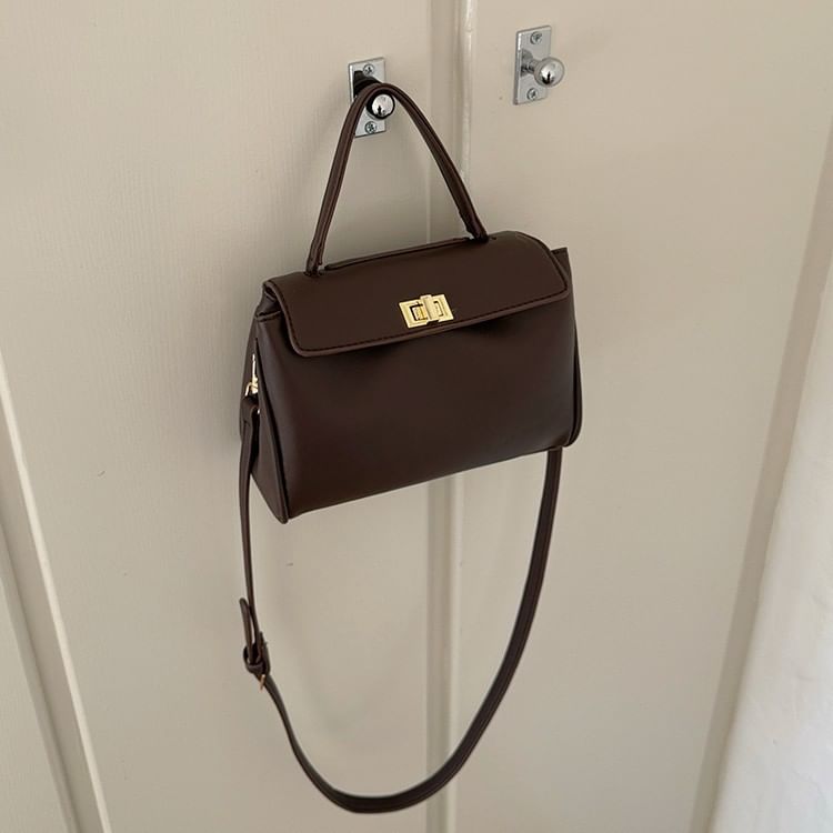 Leather Lock Crossbody Twist Faux Bag