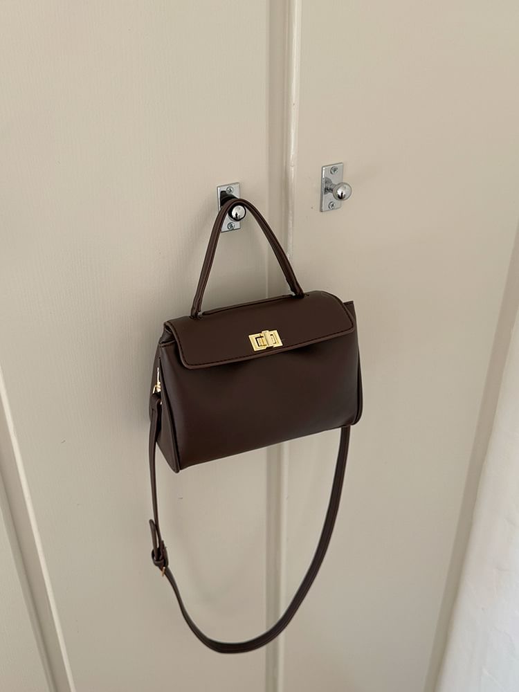 Leather Lock Crossbody Twist Faux Bag