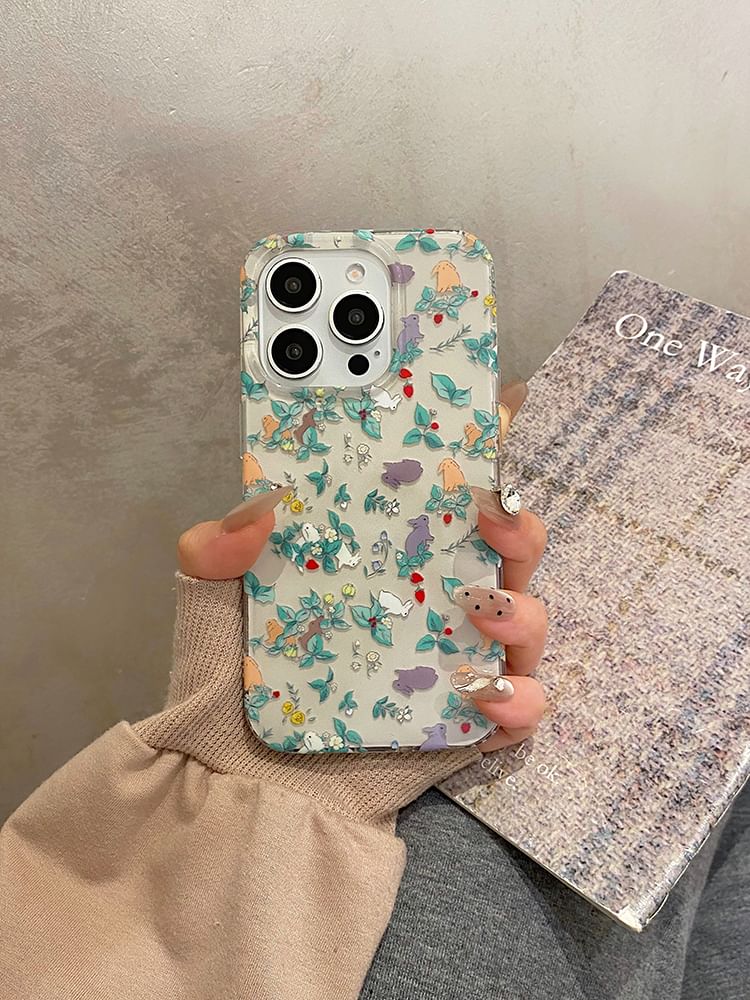 Phone Case Rabbit Floral Set / Strap