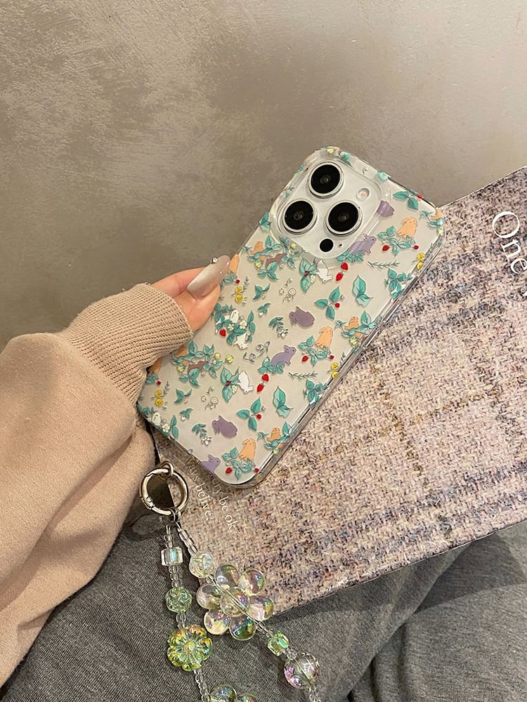 Phone Case Rabbit Floral Set / Strap