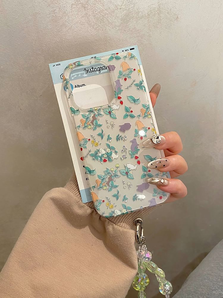 Phone Case Rabbit Floral Set / Strap