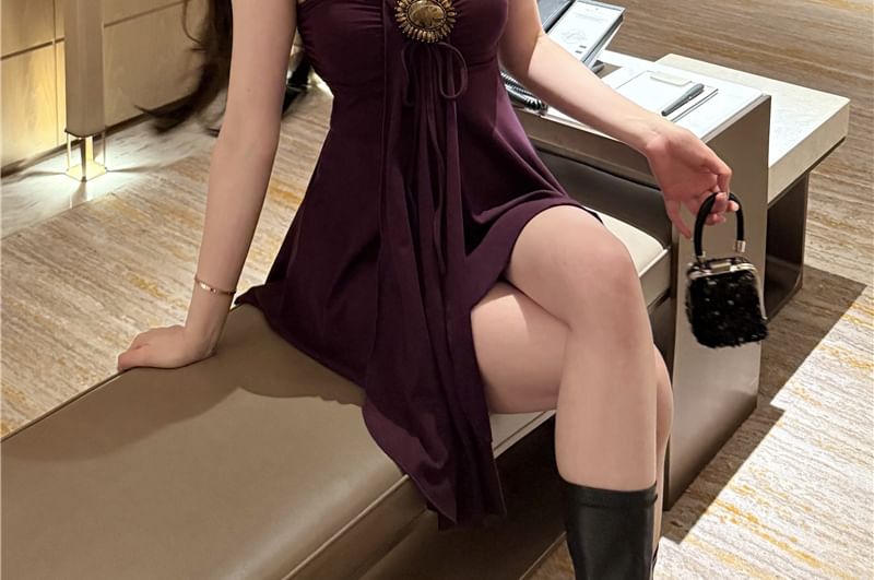 Dress A-Line Buckled Plain Mini Tube