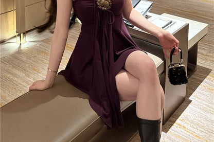 Dress A-Line Buckled Plain Mini Tube