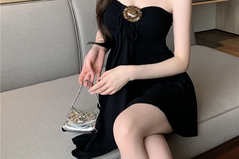 Dress A-Line Buckled Plain Mini Tube